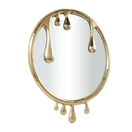 43" Gold Abstract Drip Framed Round Wall Mirror {8}
