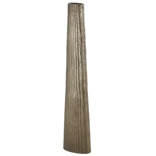 35.5" Brass Aluminum Metal Slim Flat Tall Floor Cone Vase with Textured Ridges {1}