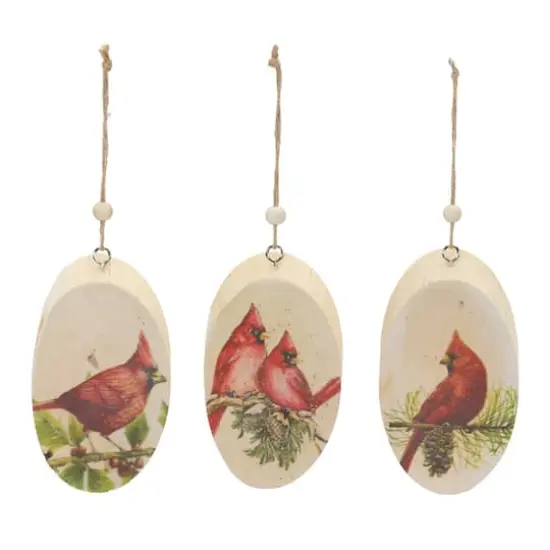 Wood Cardinal Bird Tree Disc Ornament Set {1}