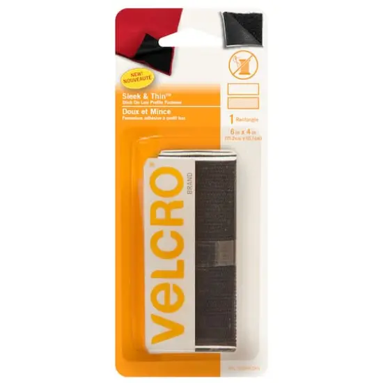 VELCRO&reg; Brand Sleek & Thin&trade; Black Stick On Fastener Rectangle {1}