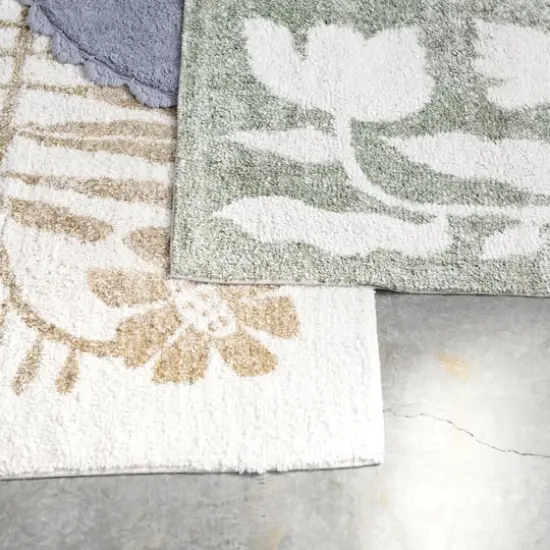  Cotton Tufted Rug with Flowers, White and Mustard {4}