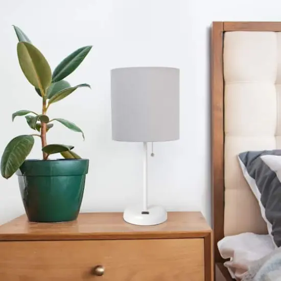 Creekwood Home 19.5" Oslo USB Port Table Lamp White Base/Gray Shade {3}