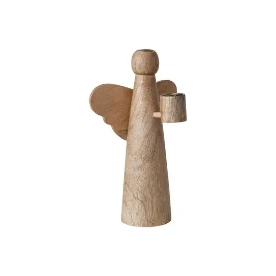 Hello Honey&reg; 10" Natural Tall Mango Wood Angel Taper Candle Holder {5}
