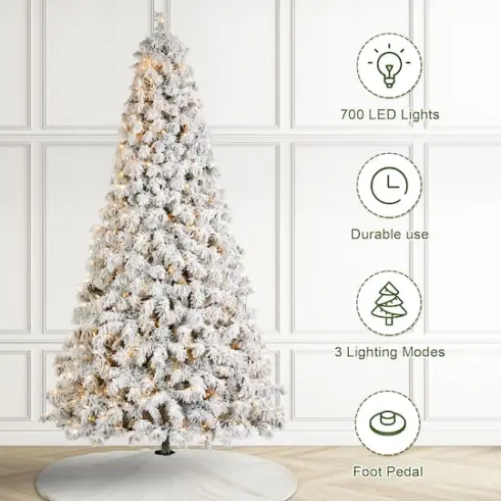 Glitzhome&reg; 9ft Pre-Lit Flocked Full Spruce Artificial Christmas Tree, Warm White LED Lights {8}