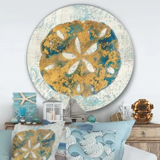 Designart - Coastal Pastel seashells II - Nautical & Coastal Metal Circle Wall Art {4}