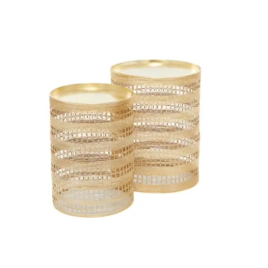 Set of 2" Gold Metal Transitional Accent Table, 18" x 14" x 14" {4}
