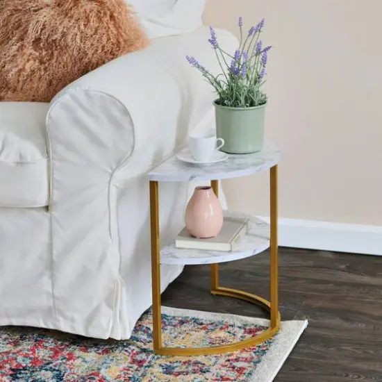 Household Essentials 18" 2-Tier Half Moon End Table White {4}