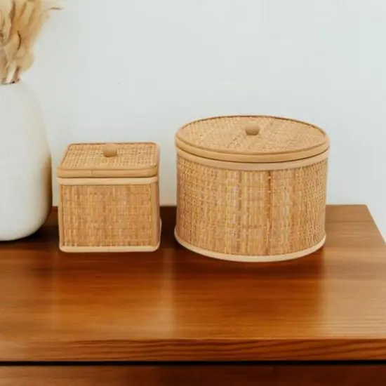Brown Rattan Storage Box Set {1}