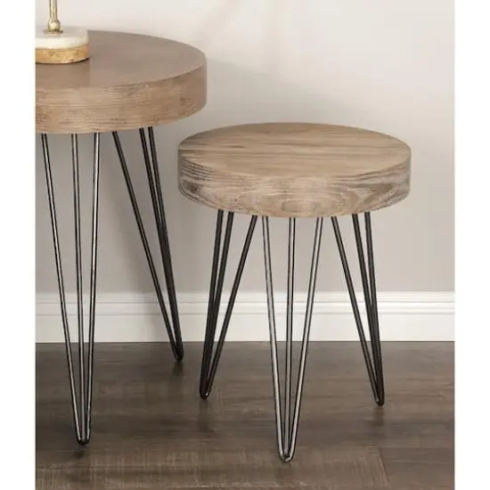 19" Brown Wood & Metal Modern Accent Table {5}
