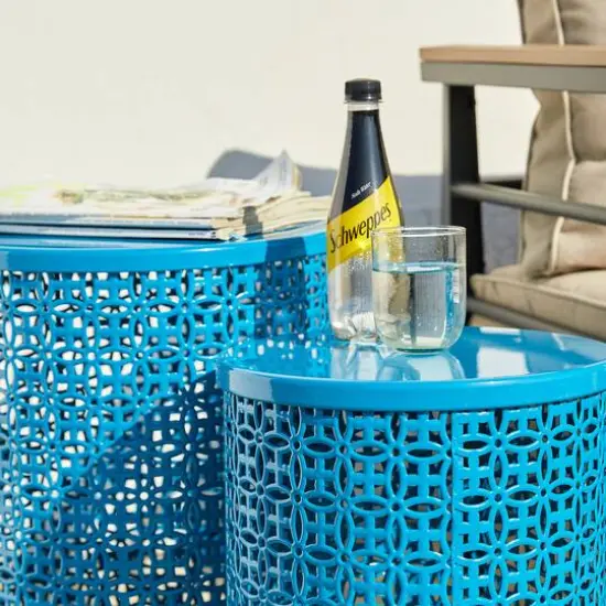 Glitzhome&reg; Multi-Functional Metal Accent Table Set Blue {7}