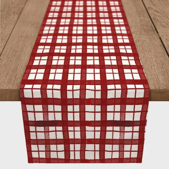 72" Red & White Plaid Poly Twill Runner {3}
