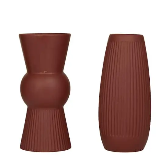 Set of 2" Maroon Stoneware Contemporary Vase 12" x 7" x 5" {3}