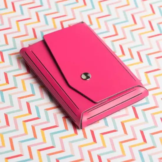  JAM Paper Italian Leather Business Card Holder Case with Angular FlapFuchsia Pink {6}