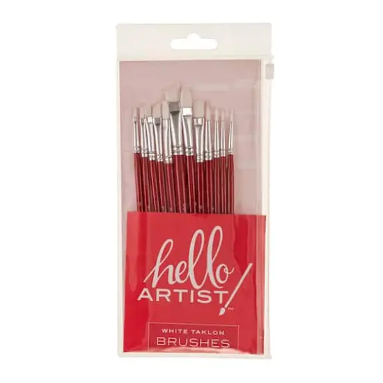Hello, Artist! Short Handle White Taklon 12 Piece Brush Set {21}