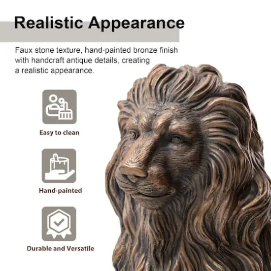 Glitzhome® 2ft. Oversized Bronze Sitting Lion Garden Statue {8}