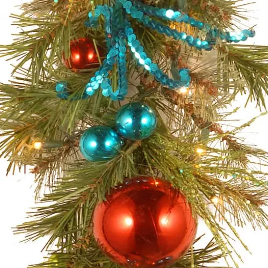 9ft. Pre-Lit LED Retro Red & Blue Ornament Garland {4}