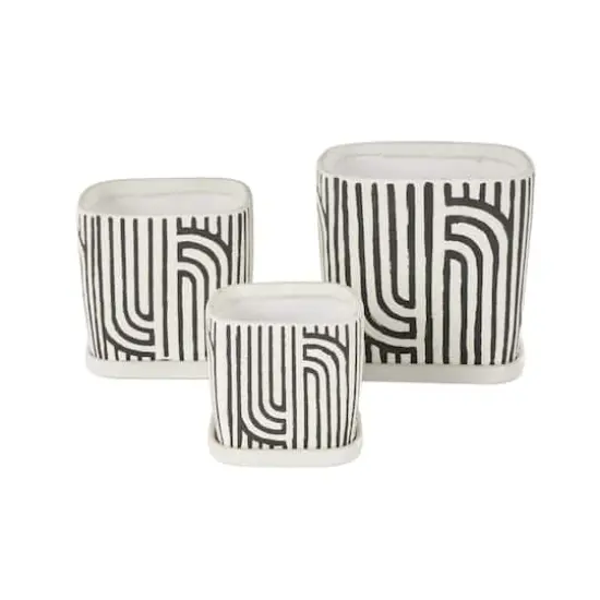 Black Geometric Linear Arch Pattern Ceramic Planter Set  {2}