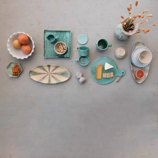 Hello Honey&reg; 13.75" Aqua Round Stoneware Cheese Board with Leather Tie {5}