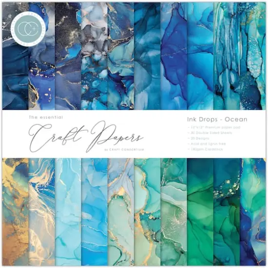 Craft Consortium Ink Drops - Ocean Double-Sided Paper Pad, 12" x 12" {1}