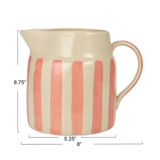 Hello Honey&reg; 9" Hand-Painted Wax Relief Pink Sriped Stoneware Pitcher {4}