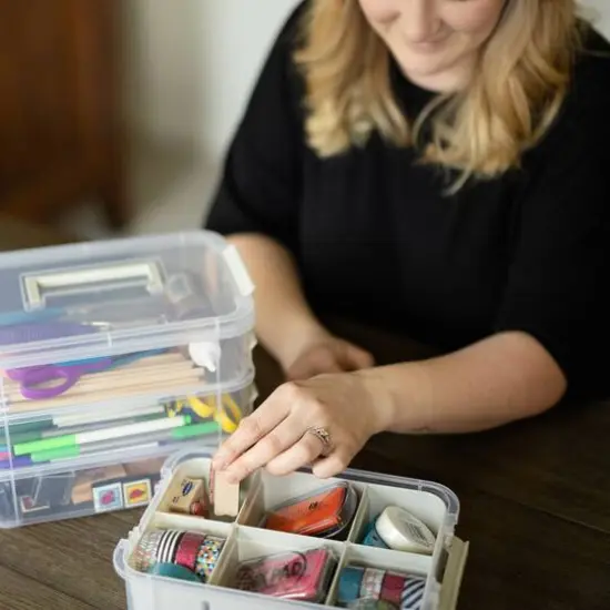 Everything Mary Four Tray Plastic Storage Organizer Clear/Gray {12}