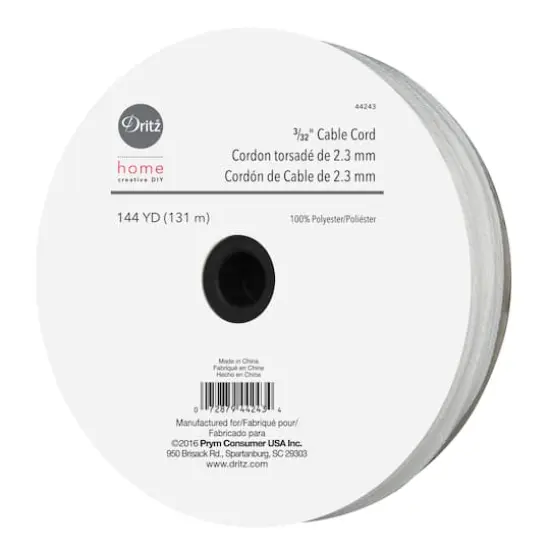 Dritz&reg; Home White Polyester 3/32" Cable Cord, 144yd. {1}