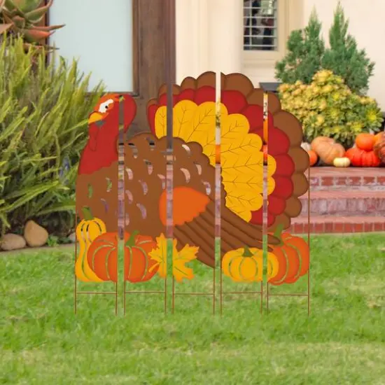 Glitzhome&reg; 41.5" Thanksgiving Metal Turkey Combo Yard Stake {3}