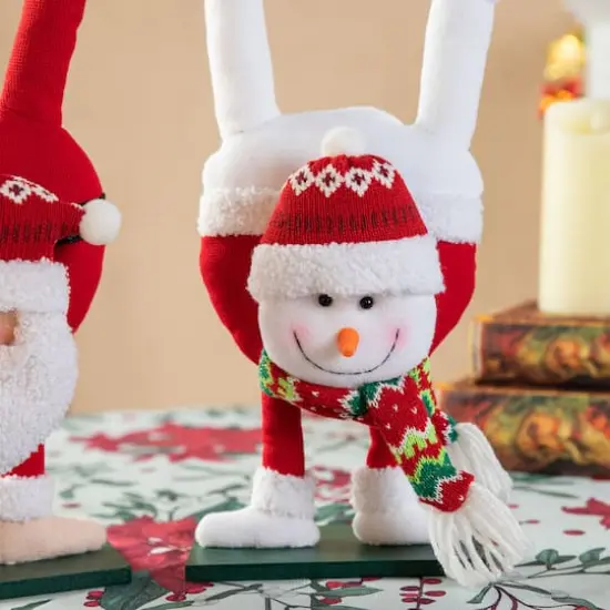 Glitzhome&reg; Upside Down Fabric Santa & Snowman Table D&eacute;cor Set {4}