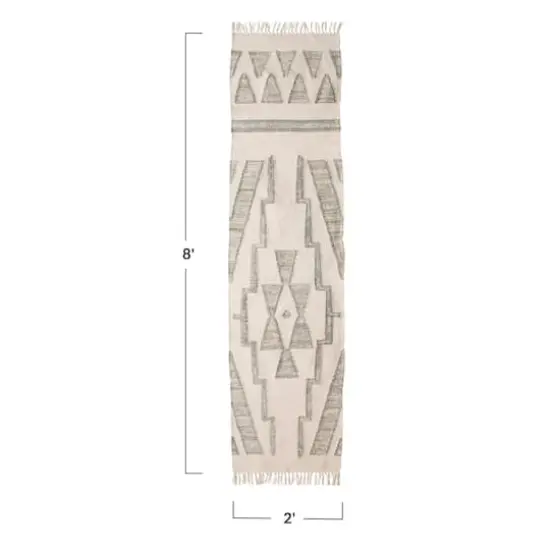 Hello Honey® Green & Cream Cotton & Wool Kilim Floor Runner, 8ft. x 2ft. {6}