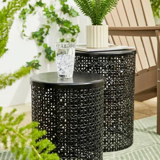 Glitzhome&reg; Multi-Functional Metal Accent Table Set Black {7}