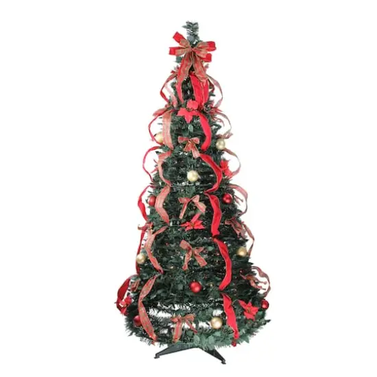6ft. Pre-Lit Red Plaid Pre-Decorated Pop-Up Artificial Christmas Tree, Multicolor Lights {1}