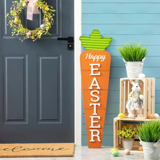 Glitzhome&reg; 41.5" Easter Wooden and Metal Carrot Porch Decor {4}