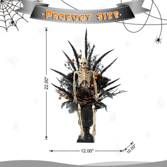 Glitzhome&reg; 22"H Halloween Black Rose, Skeleton and Berry Urn Table Tree {9}