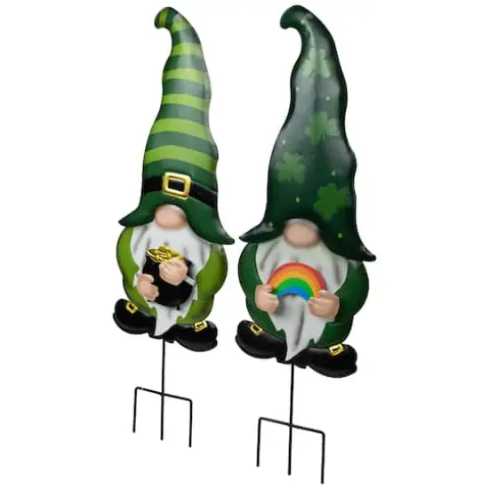 27.5" Pot of Gold & Rainbow St Patrick's Day Gnomes Outdoor Garden Stakes Set {4}