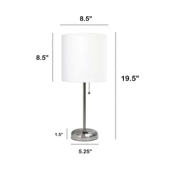 Creekwood Home Oslo 19.5" Power Outlet Table Lamp Brushed Steel Base/White Shade {4}