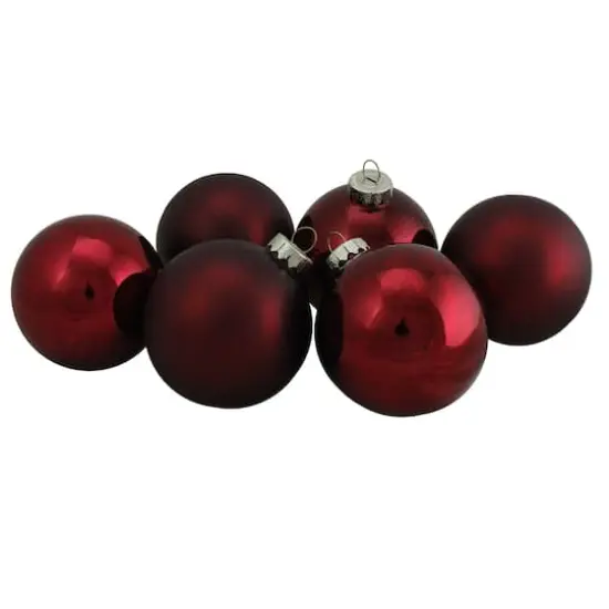 6ct. 3" Burgundy Red 2-Finish Glass Ball Ornaments {4}
