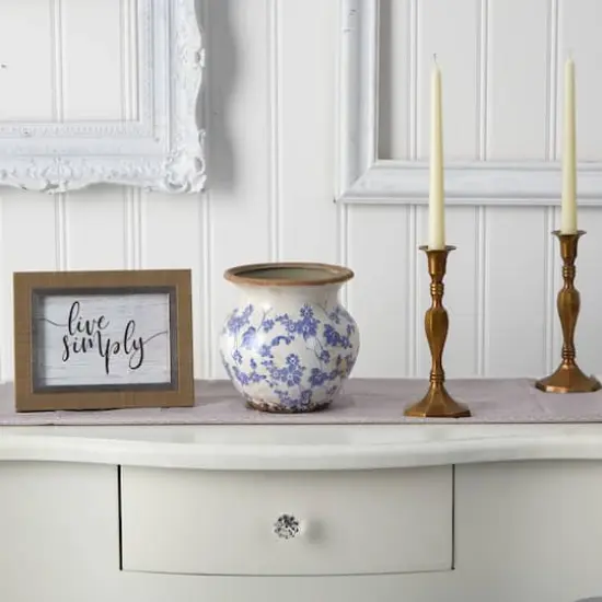 7" Tuscan Ceramic Blue Scroll Urn Vase {4}