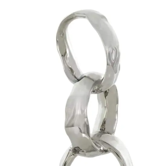 15" Silver Abstract Interlocked Rings Ceramic Sculpture with Black Base {4}