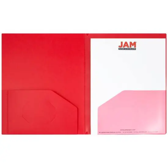 JAM Paper Heavy Duty Plastic 4-Pocket Folder, 2ct. Red {4}