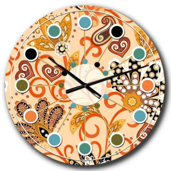 Designart 'Retro Indian Floral Batik Iii Mid-Century Modern Wall Clock {1}