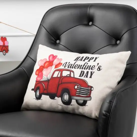 Glitzhome&reg; 18" Faux Burlap Happy Valentine's Truck Pillow {4}