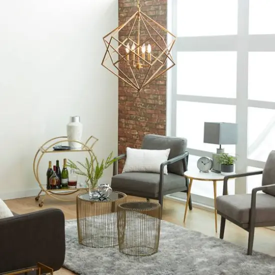 30" Gold Iron Modern Caged Chandelier {7}