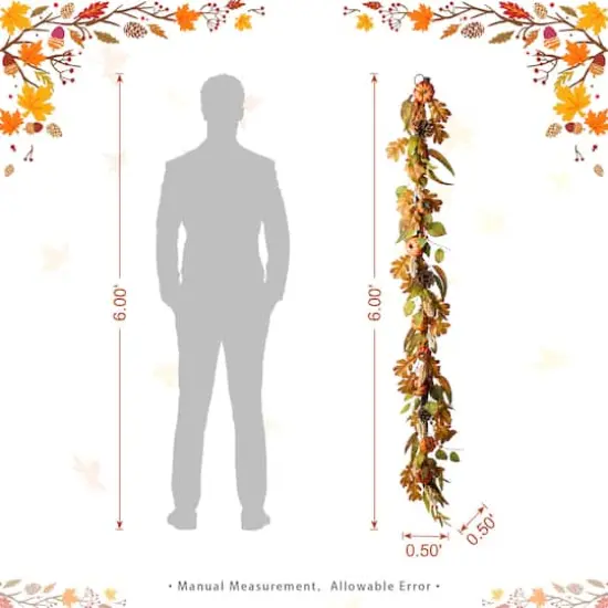 Glitzhome&reg; 72" Fall Pumpkin Leaf Floral Garland {9}