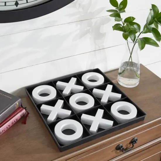 Black & White Wood & Metal Tic-Tac-Toe Modern Game Set {6}