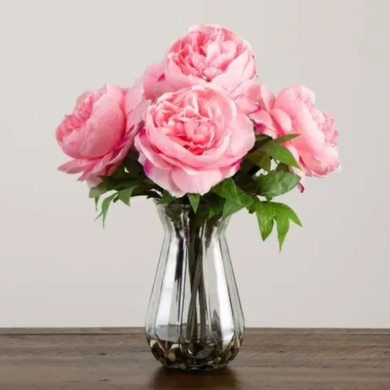 16" Light Pink Peony Arrangement in Glass Vase {5}