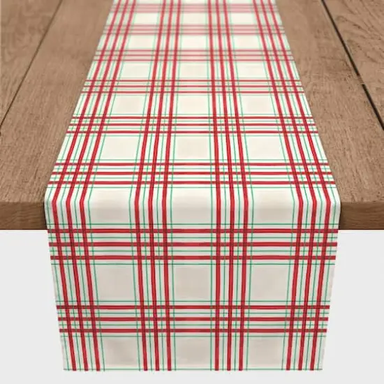 90" Painted Christmas Plaid Poly Twill Table Runner {1}