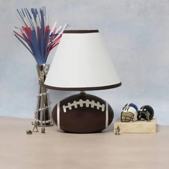 Simple Designs&trade; 11.5" Football Base Table Lamp with White Shade Brown Trim {6}