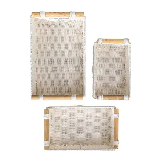 Household Essentials Paper Rope with Wooden Handles Basket Set White {10}