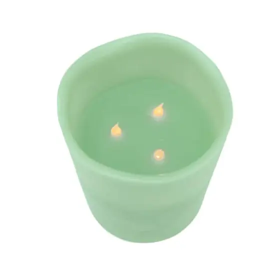 8" Sage Green LED 3-Wick Flickering Wax Pillar Candle {3}