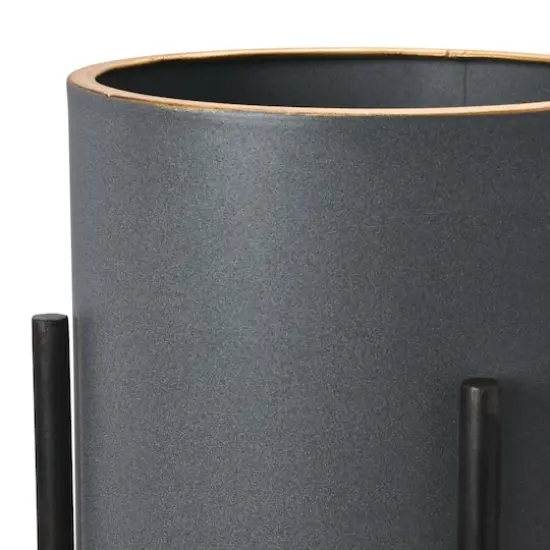 Hello Honey&reg; Charcoal Grey & Black Boho Metal Planters with Gold Rim & Stands Set {8}